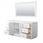 Miranda 66" Single Vanity in White, No Top, Bruished Gold Trim, 58" Mirror