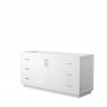 Miranda 66" Single Vanity in White, No Top, No Sink, Brushed Gold Trim