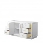 Miranda 66" Single Vanity in White, No Top, No Sink, Brushed Gold Trim