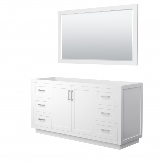 Miranda 66" Single Vanity in White, No Top, Bruished Nickel Trim, 58" Mirror