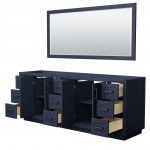 Miranda 84" Double Vanity in Dark Blue, No Top, Matte Black Trim, 70" Mirror