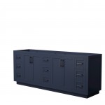 Miranda 84" Double Vanity in Dark Blue, No Top, No Sink, Matte Black Trim