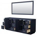 Miranda 84" Double Vanity in Dark Blue, No Top, Bruished Gold Trim, 70" Mirror