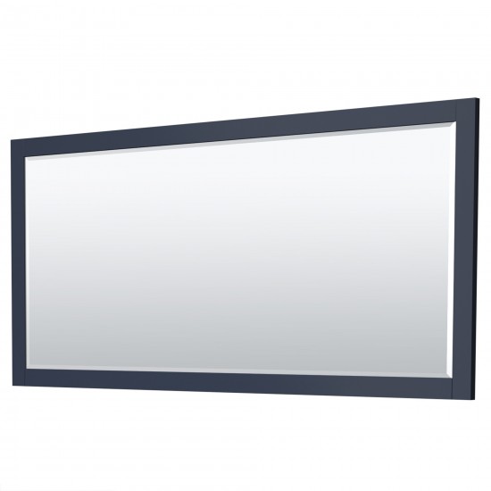 Miranda 84" Double Vanity in Dark Blue, No Top, Bruished Gold Trim, 70" Mirror