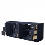 Miranda 84" Double Vanity in Dark Blue, No Top, No Sink, Brushed Gold Trim