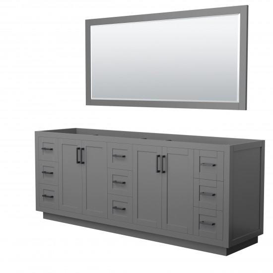 Miranda 84" Double Vanity in Dark Gray, No Top, Matte Black Trim, 70" Mirror