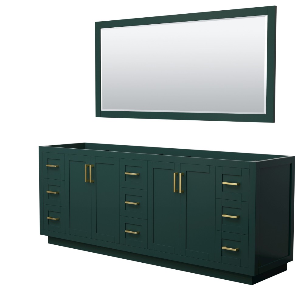 Miranda 84" Double Vanity in Green, No Top, Bruished Gold Trim, 70" Mirror