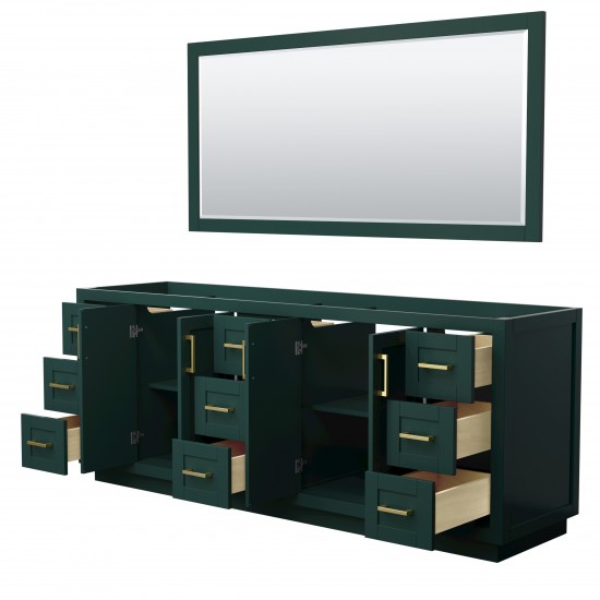 Miranda 84" Double Vanity in Green, No Top, Bruished Gold Trim, 70" Mirror