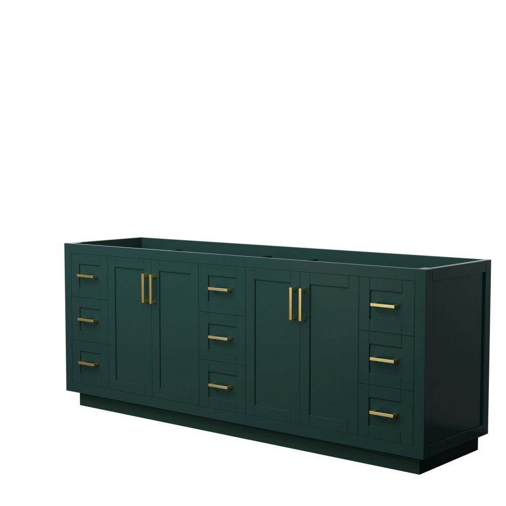 Miranda 84" Double Vanity in Green, No Top, No Sink, Brushed Gold Trim