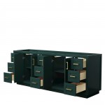 Miranda 84" Double Vanity in Green, No Top, No Sink, Brushed Gold Trim