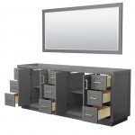 Miranda 84" Double Vanity in Dark Gray, No Top, Bruished Gold Trim, 70" Mirror