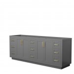 Miranda 84" Double Vanity in Dark Gray, No Top, No Sink, Brushed Gold Trim