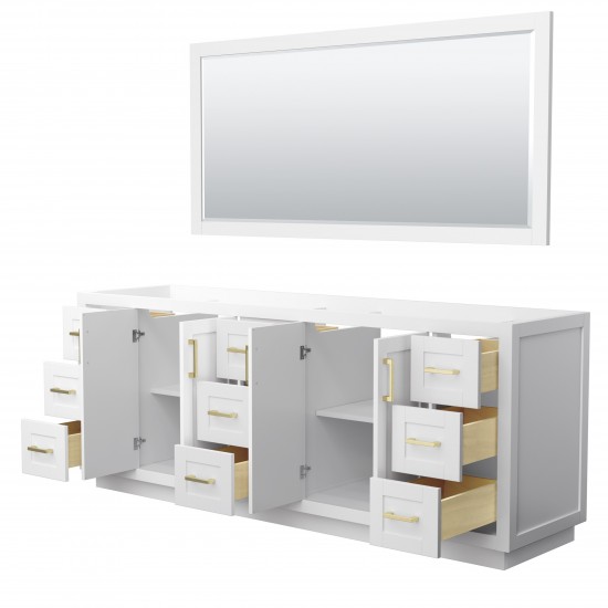 Miranda 84" Double Vanity in White, No Top, Bruished Gold Trim, 70" Mirror