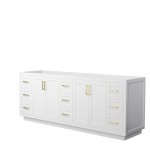 Miranda 84" Double Vanity in White, No Top, No Sink, Brushed Gold Trim