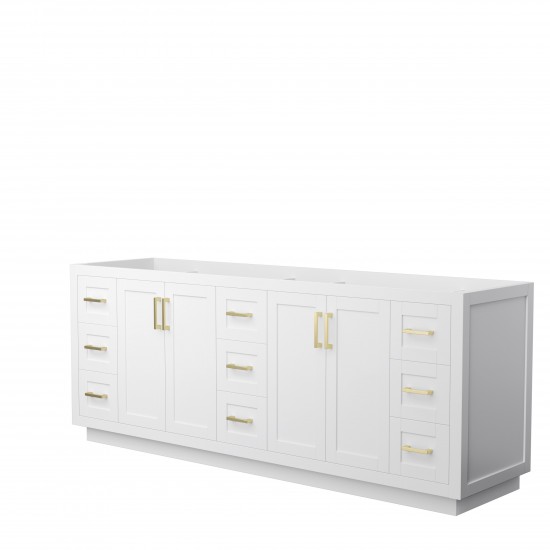 Miranda 84" Double Vanity in White, No Top, No Sink, Brushed Gold Trim