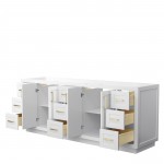 Miranda 84" Double Vanity in White, No Top, No Sink, Brushed Gold Trim