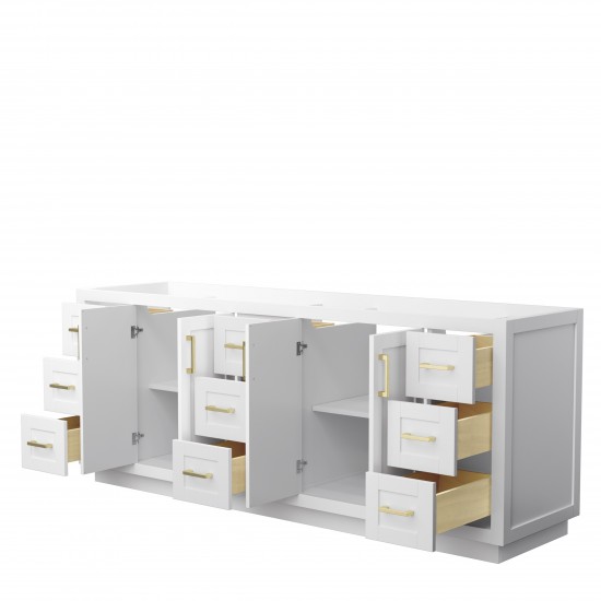 Miranda 84" Double Vanity in White, No Top, No Sink, Brushed Gold Trim