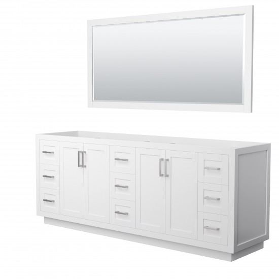 Miranda 84" Double Vanity in White, No Top, Bruished Nickel Trim, 70" Mirror