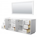 Miranda 84" Double Vanity in White, No Top, Bruished Nickel Trim, 70" Mirror