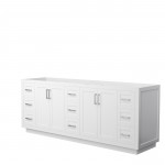 Miranda 84" Double Vanity in White, No Top, No Sink, Brushed Nickel Trim