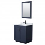 Miranda 30" Single Vanity in Dark Blue, Top, Square Matte Black Trim, 24" Mirror