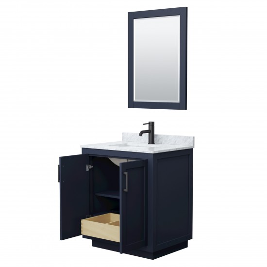 Miranda 30" Single Vanity in Dark Blue, Top, Square Matte Black Trim, 24" Mirror