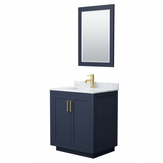 Miranda 30" Single Vanity in Dark Blue, Top, Gold Trim, 24" Mirror