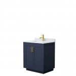 Miranda 30" Single Vanity in Dark Blue, Top, Square Sink, Brushed Gold Trim