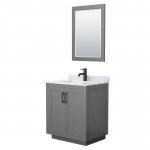 Miranda 30" Single Vanity in Dark Gray, Top, Square Matte Black Trim, 24" Mirror