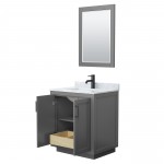 Miranda 30" Single Vanity in Dark Gray, Top, Square Matte Black Trim, 24" Mirror