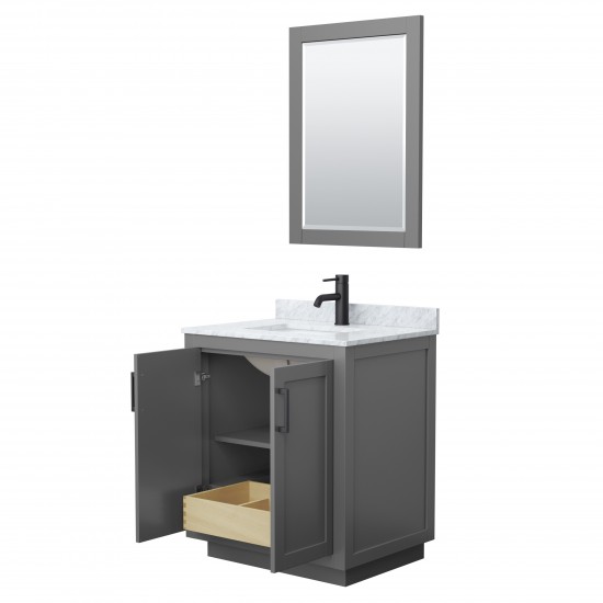 Miranda 30" Single Vanity in Dark Gray, Top, Square Matte Black Trim, 24" Mirror