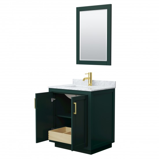 Miranda 30" Single Vanity in Green, Top, Square Brushed Gold Trim, 24" Mirror