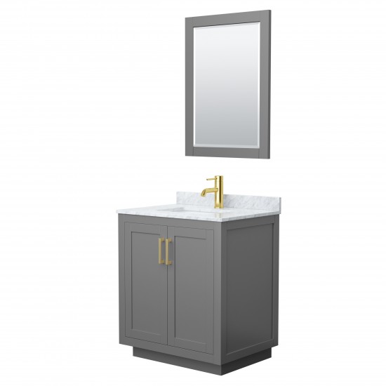 Miranda 30" Single Vanity in Dark Gray, Top, Gold Trim, 24" Mirror