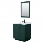 Miranda 30" Single Vanity in Green, Top, Square Matte Black Trim, 24" Mirror