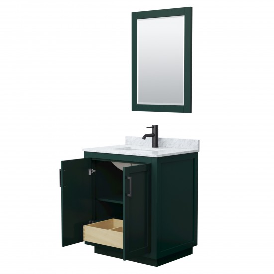 Miranda 30" Single Vanity in Green, Top, Square Matte Black Trim, 24" Mirror