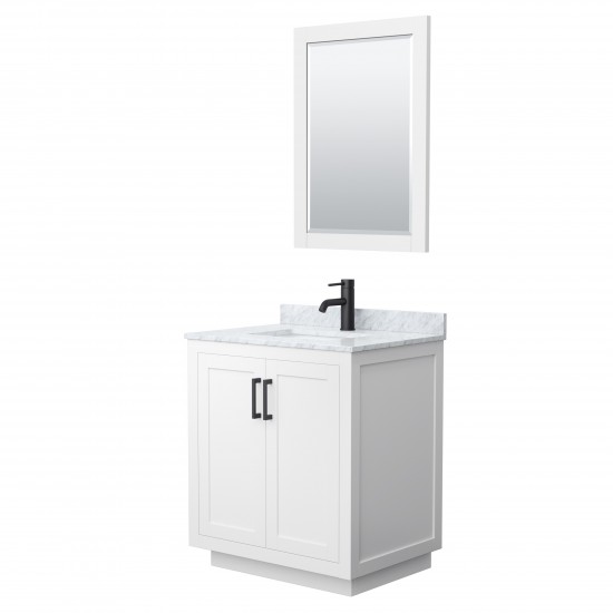 Miranda 30" Single Vanity in White, Top, Square Matte Black Trim, 24" Mirror