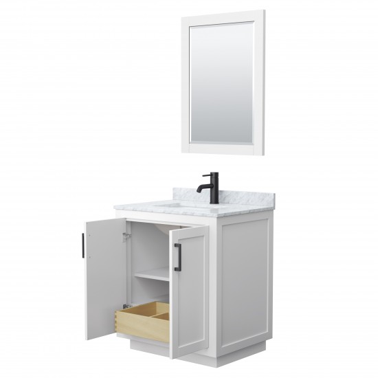 Miranda 30" Single Vanity in White, Top, Square Matte Black Trim, 24" Mirror