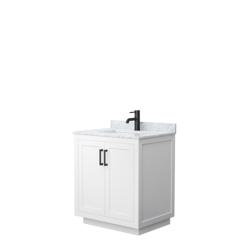 Miranda 30" Single Vanity in White, Top, Square Sink, Matte Black Trim