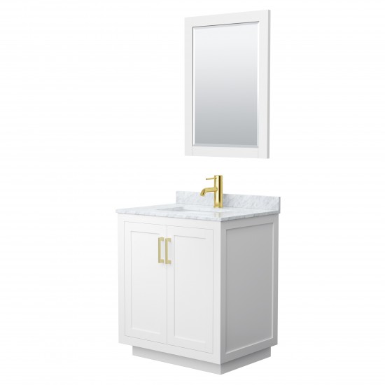 Miranda 30" Single Vanity in White, Top, Square Brushed Gold Trim, 24" Mirror