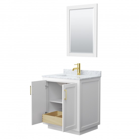 Miranda 30" Single Vanity in White, Top, Square Brushed Gold Trim, 24" Mirror