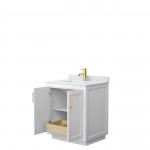 Miranda 30" Single Vanity in White, Top, Square Sink, Brushed Gold Trim