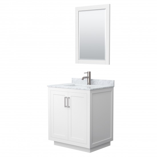 Miranda 30" Single Vanity in White, Top, Square Brushed Nickel Trim, 24" Mirror