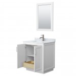 Miranda 30" Single Vanity in White, Top, Square Brushed Nickel Trim, 24" Mirror