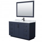 Miranda 54" Single Vanity in Dark Blue, Top, Square Matte Black Trim, 46" Mirror