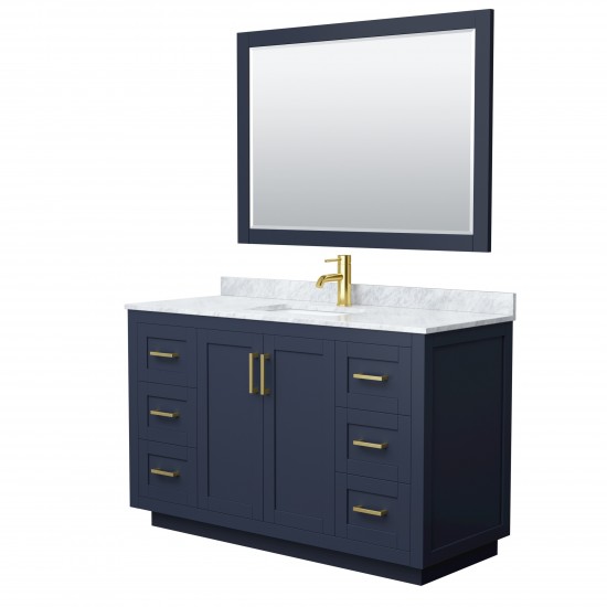 Miranda 54" Single Vanity in Dark Blue, Top, Gold Trim, 46" Mirror