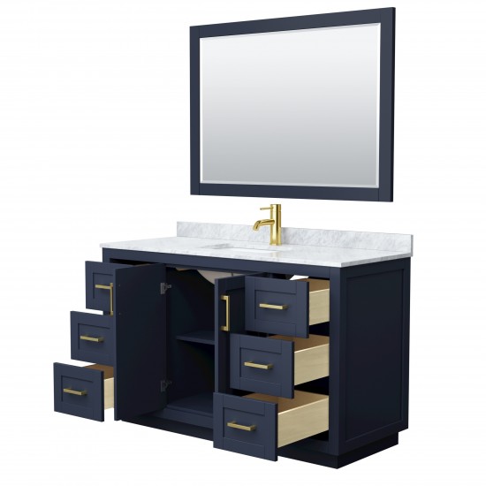 Miranda 54" Single Vanity in Dark Blue, Top, Gold Trim, 46" Mirror