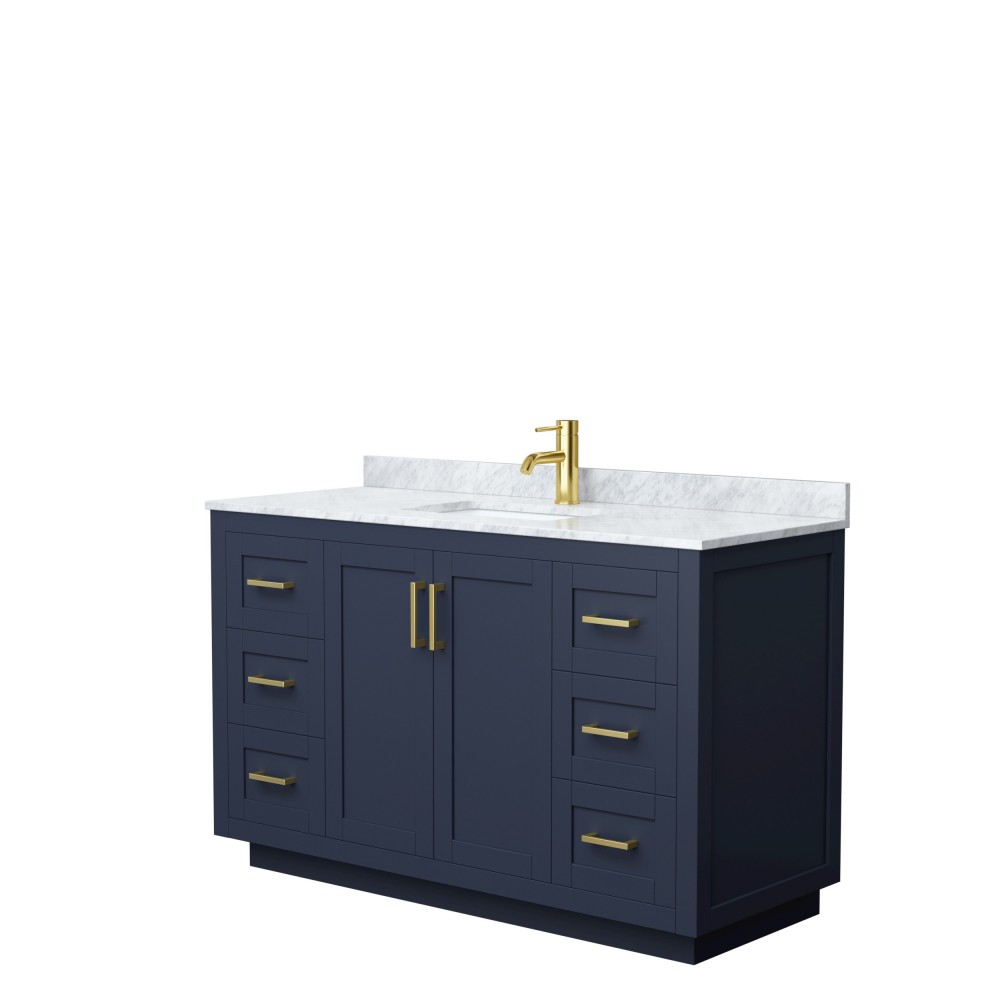 Miranda 54" Single Vanity in Dark Blue, Top, Square Sink, Brushed Gold Trim