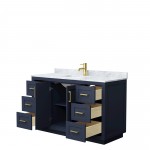 Miranda 54" Single Vanity in Dark Blue, Top, Square Sink, Brushed Gold Trim