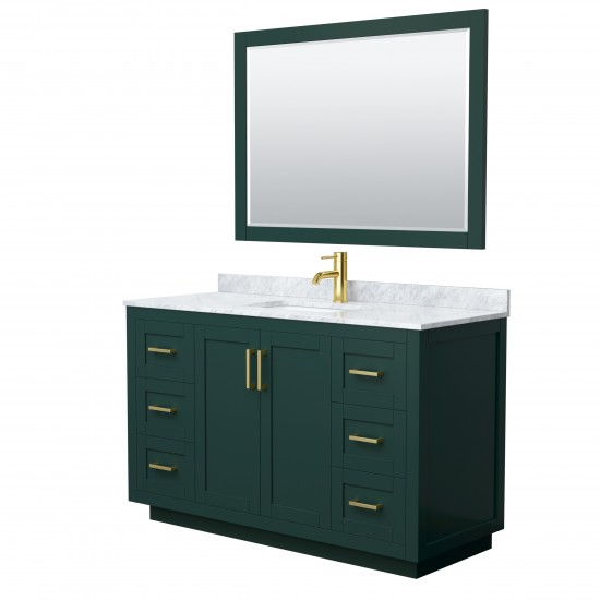 Miranda 54" Single Vanity in Green, Top, Square Brushed Gold Trim, 46" Mirror