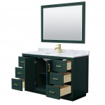 Miranda 54" Single Vanity in Green, Top, Square Brushed Gold Trim, 46" Mirror